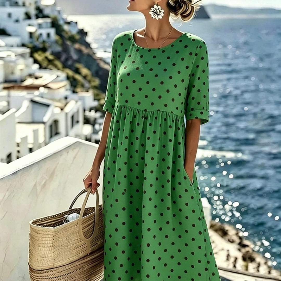 Vera - Smaragdgrünes Punktekleid