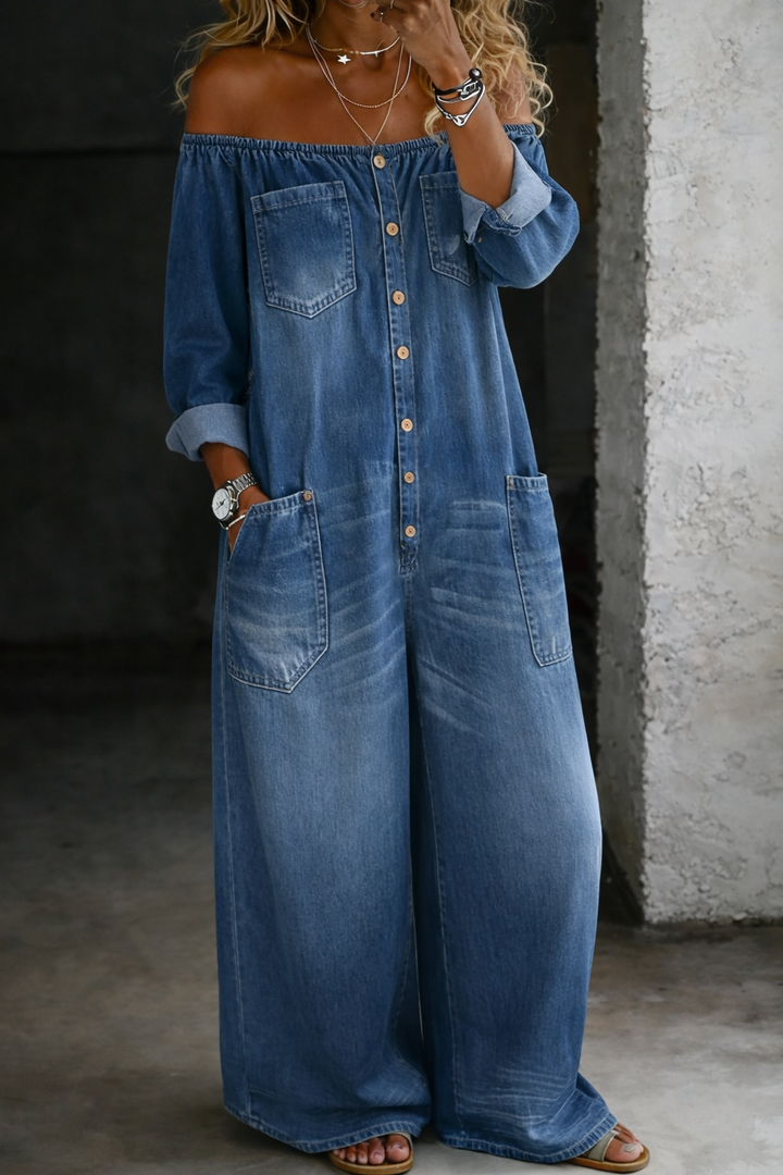 Elena | Off-Shoulder-Overall mit langen Ärmeln