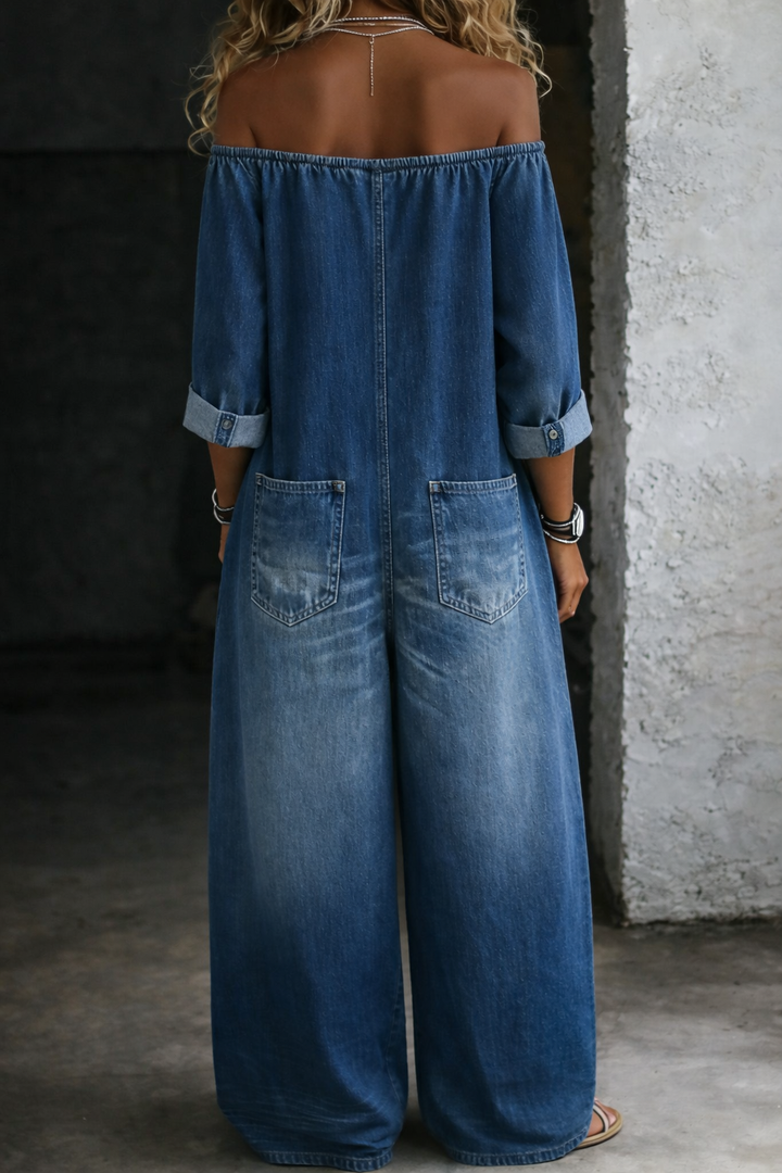 Elena | Off-Shoulder-Overall mit langen Ärmeln