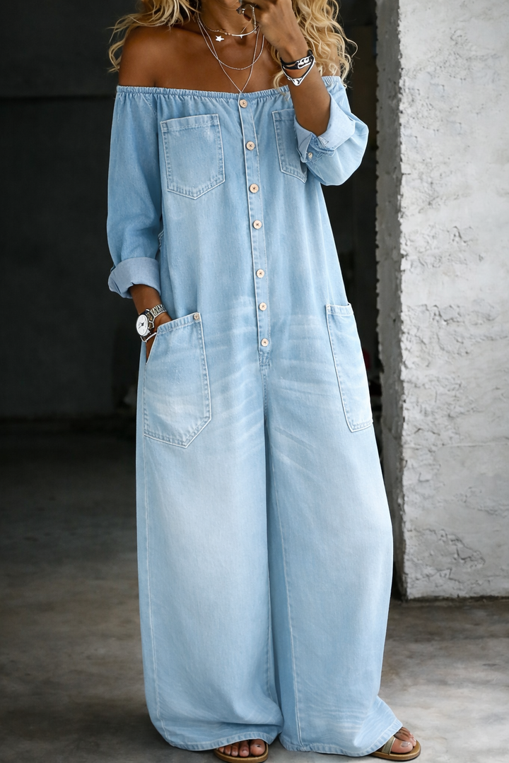 Elena | Off-Shoulder-Overall mit langen Ärmeln