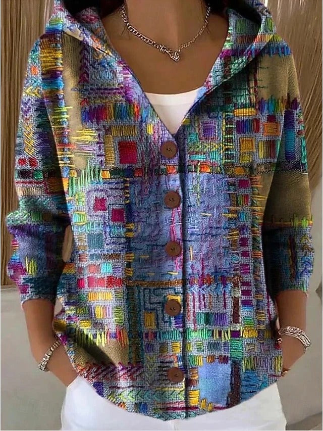 Émilienne - Gemusterte Kapuzen-Strickjacke