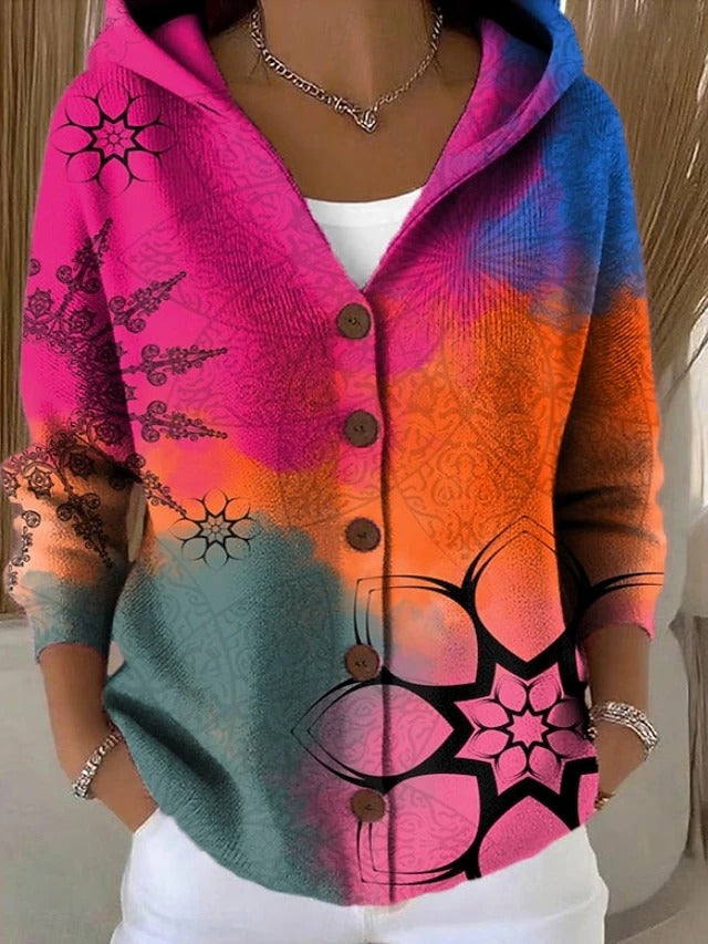 Émilienne - Gemusterte Kapuzen-Strickjacke