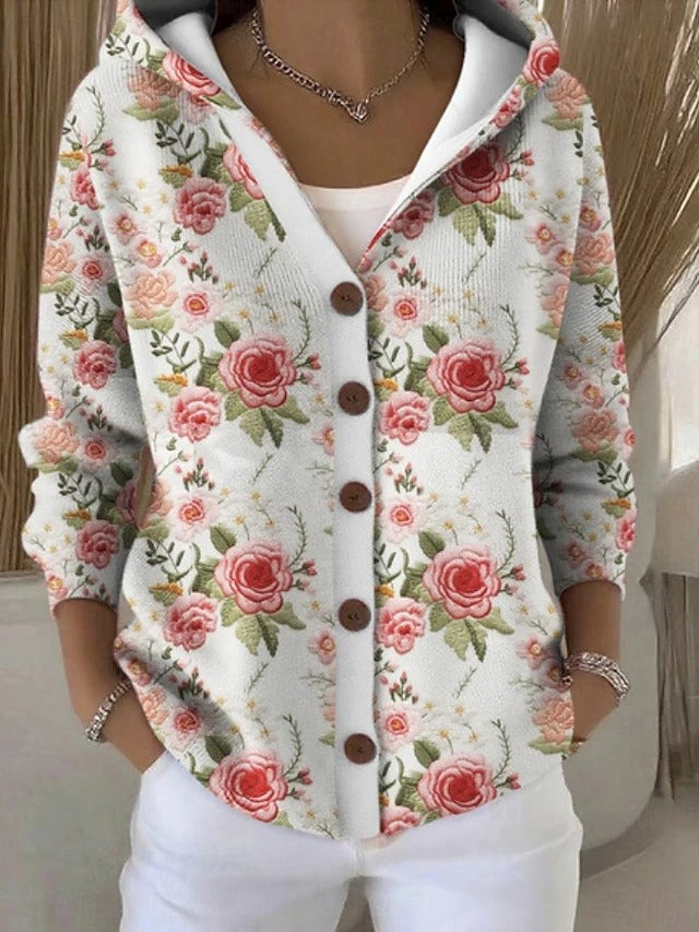Émilienne - Gemusterte Kapuzen-Strickjacke